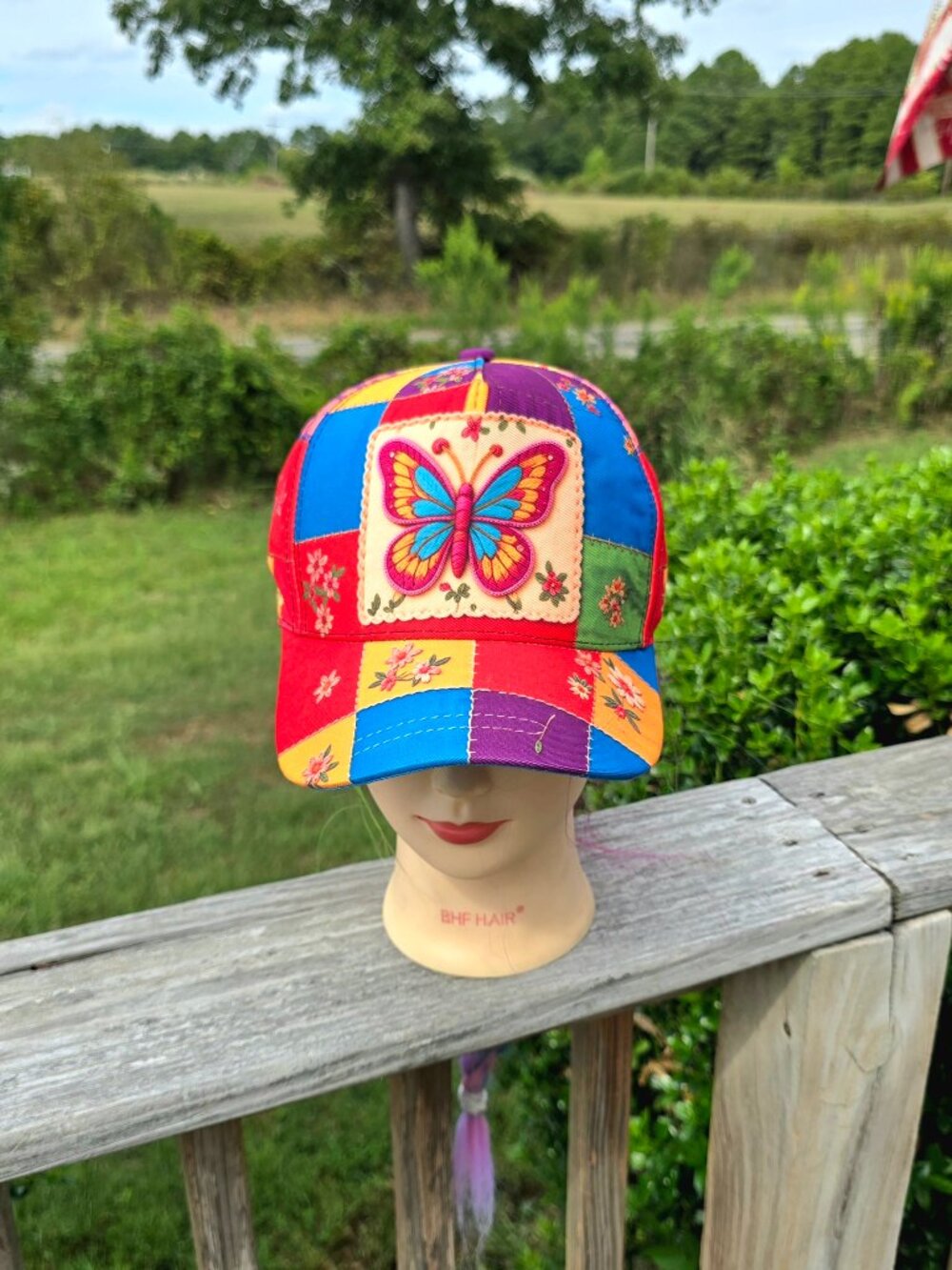Ladies Patchwork Butterfly Hat new no tags